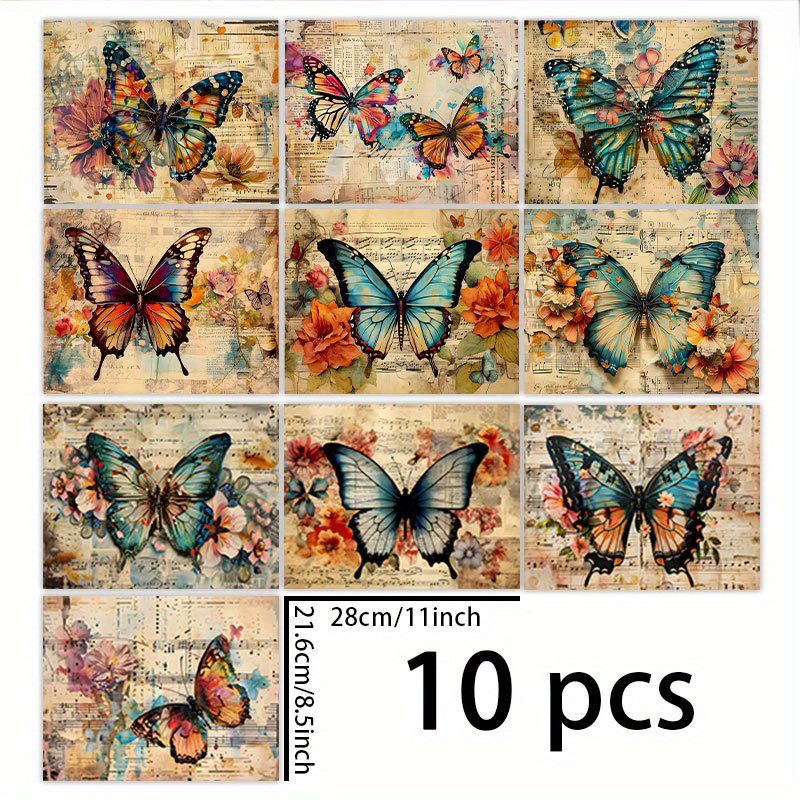 TEMU 1 Set Of 10 Sheets (11*8.5 Inches) Colorful English Background Materials For Diary, Junk Journal, Greeting Cards, Planner, Background Card Mats