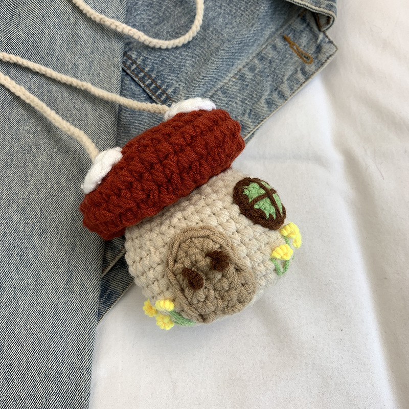 TEMU 1pc Hand-knitted Women's Crossbody Bag, Cute Mushroom Pattern Crossbody Bag, Stylish Versatile Outdoor Shoulder Pouch