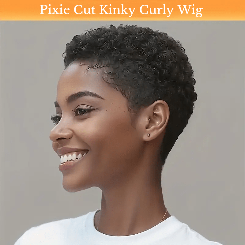 TEMU Perruque Courte Afro Bouclée - Cheveux Humains Brésiliens à 250%, Coiffure Curl Colle avec Bonnet de Filet Rose, Convient à Toutes les Ethnies