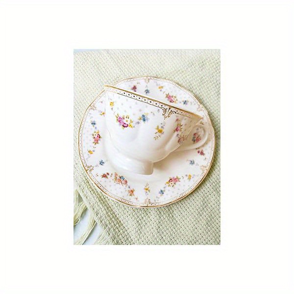 7, 4oz floral porcelain tea cup and saucer set, light   cup with  , vintage british tea cup, elegant tableware for home or restaurant use, durable and stylish design, tea cup set, restaurant tableware,  ,    ,   Product details 1