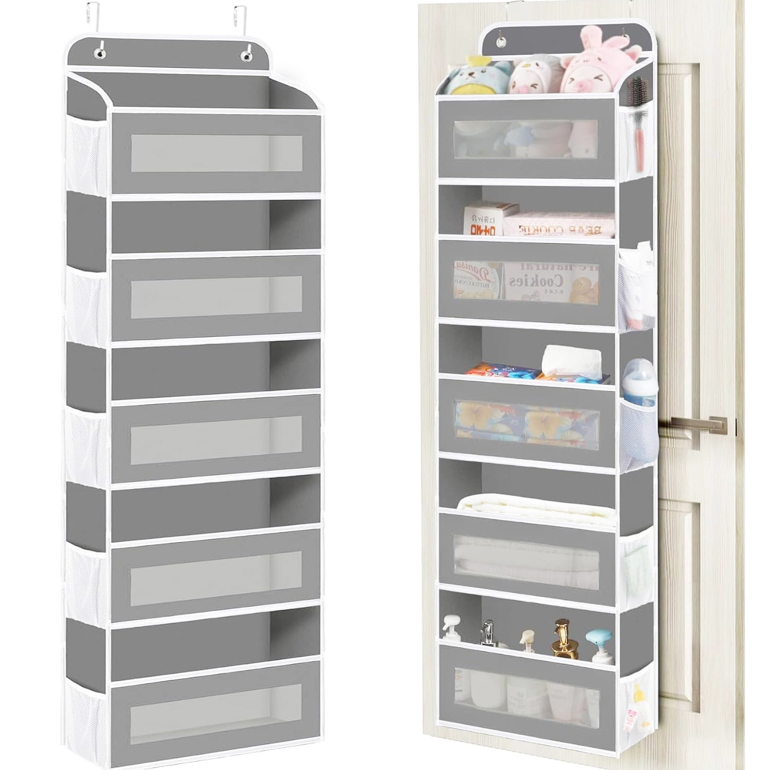 Multi-pocket Door Organizer With 5 Large Storage Compartments And Side Mesh Pockets, Space- Hanging Accessory For Indoor Home Storage