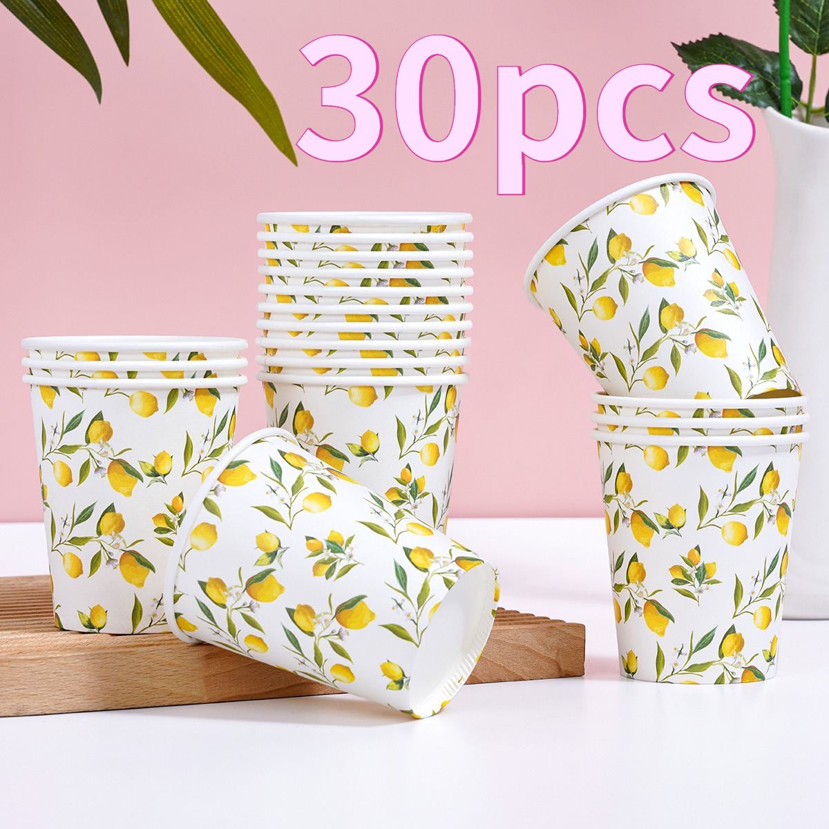 Image of 8pcs/30pcs Disposable Paper Cups, Lime Branch Theme Paper Cups, Cold Cups And Cups, Suitable For Birthday Parties, Family Gatherings, Picnics, Party Decorations For Halloween、christmas