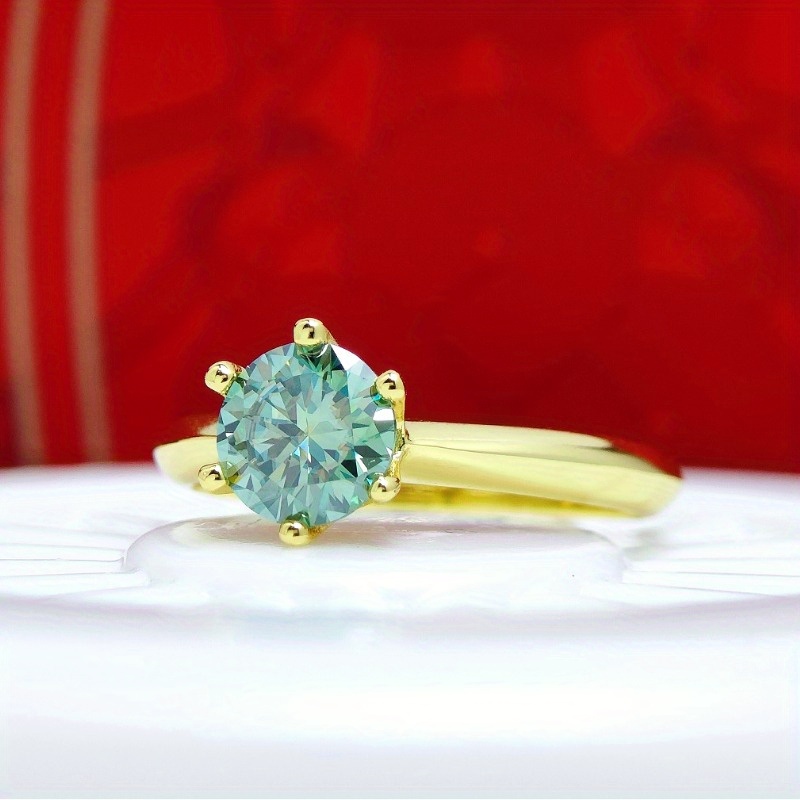 Women's 1 Carat Green Moissanite Ring in S925, Perfect for Engagement