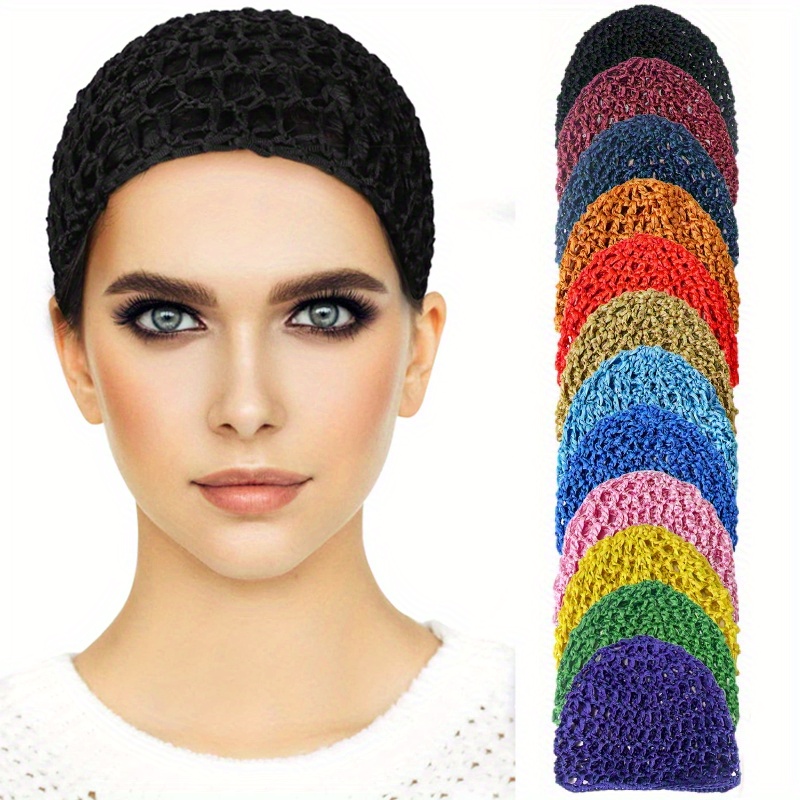 TEMU Set Of 5 Bohemian-style Women's Elegant Knitted Hair Nets, Hair Styling And Securing Wigs, As Well As For Use As Sleep Headbands