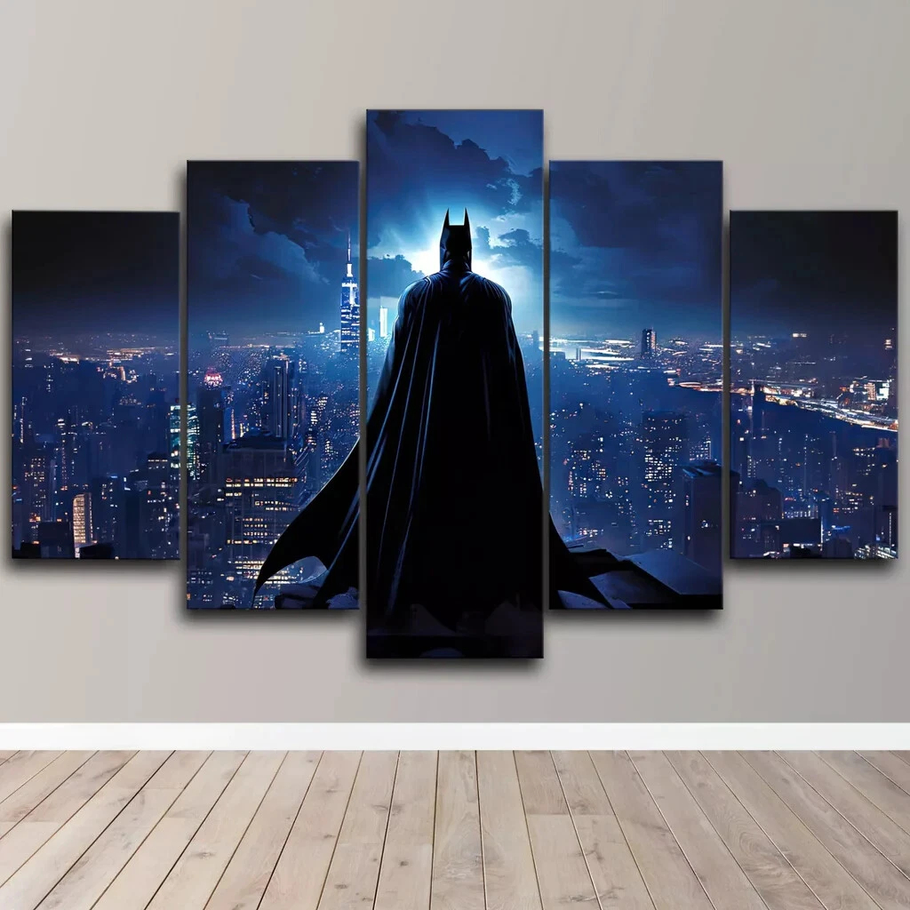 TEMU 2D Flat, 2D Flat, 5 pezzi (Poster su Tela Senza Cornice) Batman Guarda Sull' City Dark Knight 5 Pannelli su Tela Murale