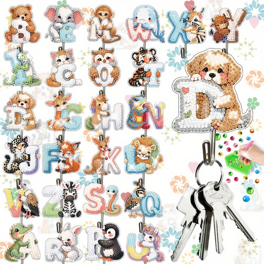 TEMU Lot de 26 crochets de peinture diamant à motif animal à soi-, crochets d'art diamant à impression 2D à plat sur le thème des lettres, crochets