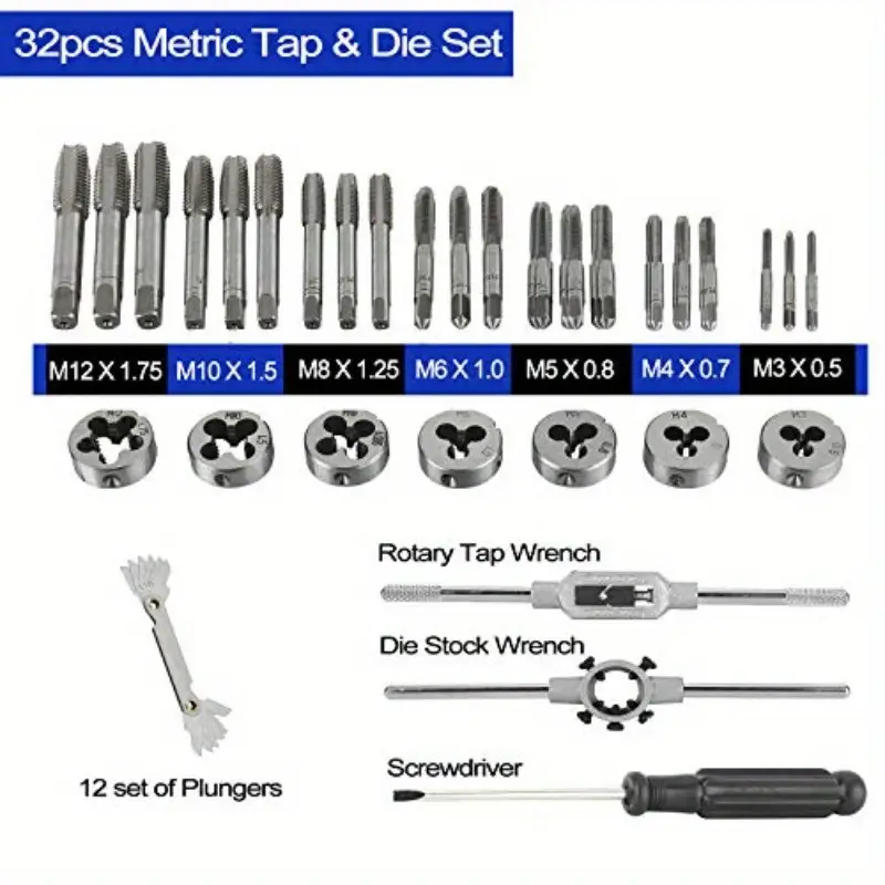 tap and die set 32pcs metric hardened steel tool set essential threading and rethreading tool with storage case details 1