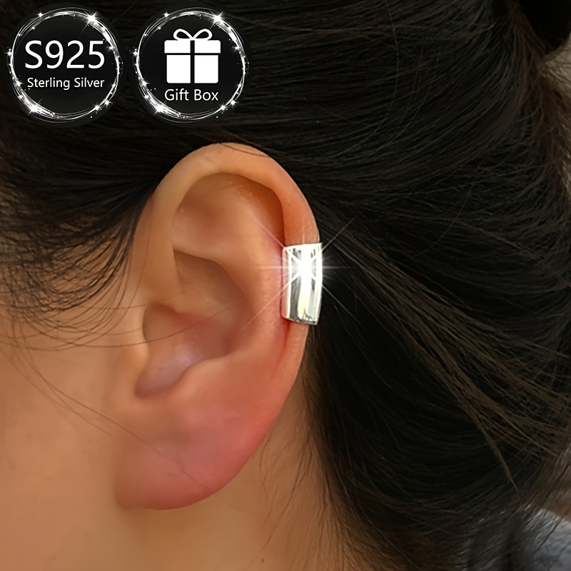 Minimalist Geometric Long Bar Clip Earrings 925 Silver