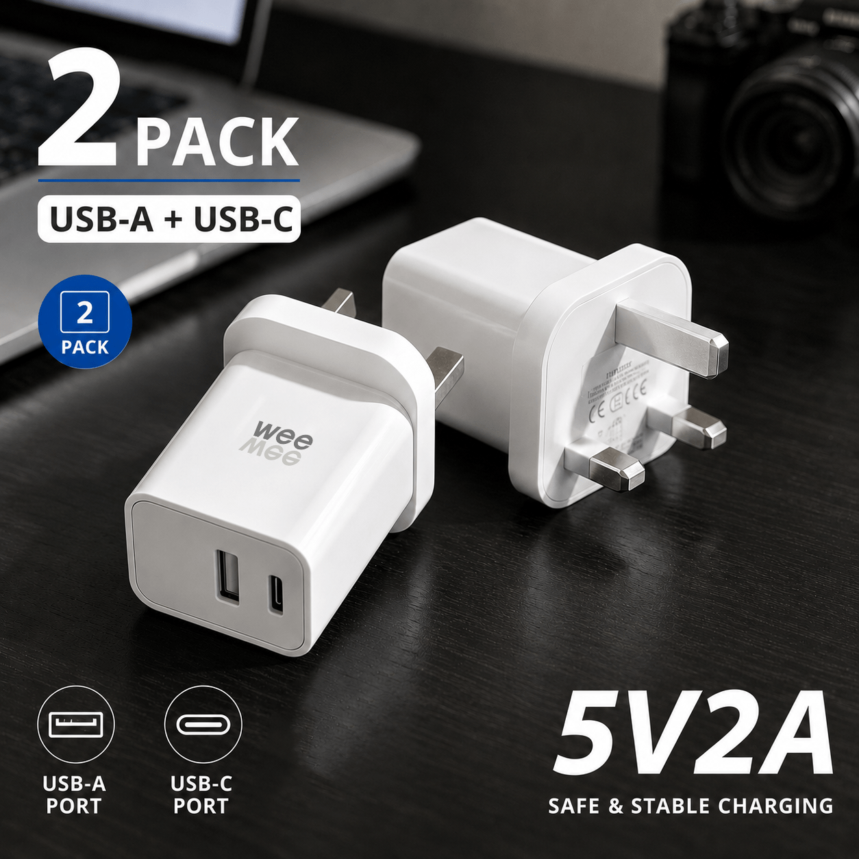 TEMU Power Adapter[2/3-pack] Wall Charger, 2-port Type-c & Usb-a Charging Adapter For Multiple Devices, Uk Local Warehouse Delivery, Safe Charging,