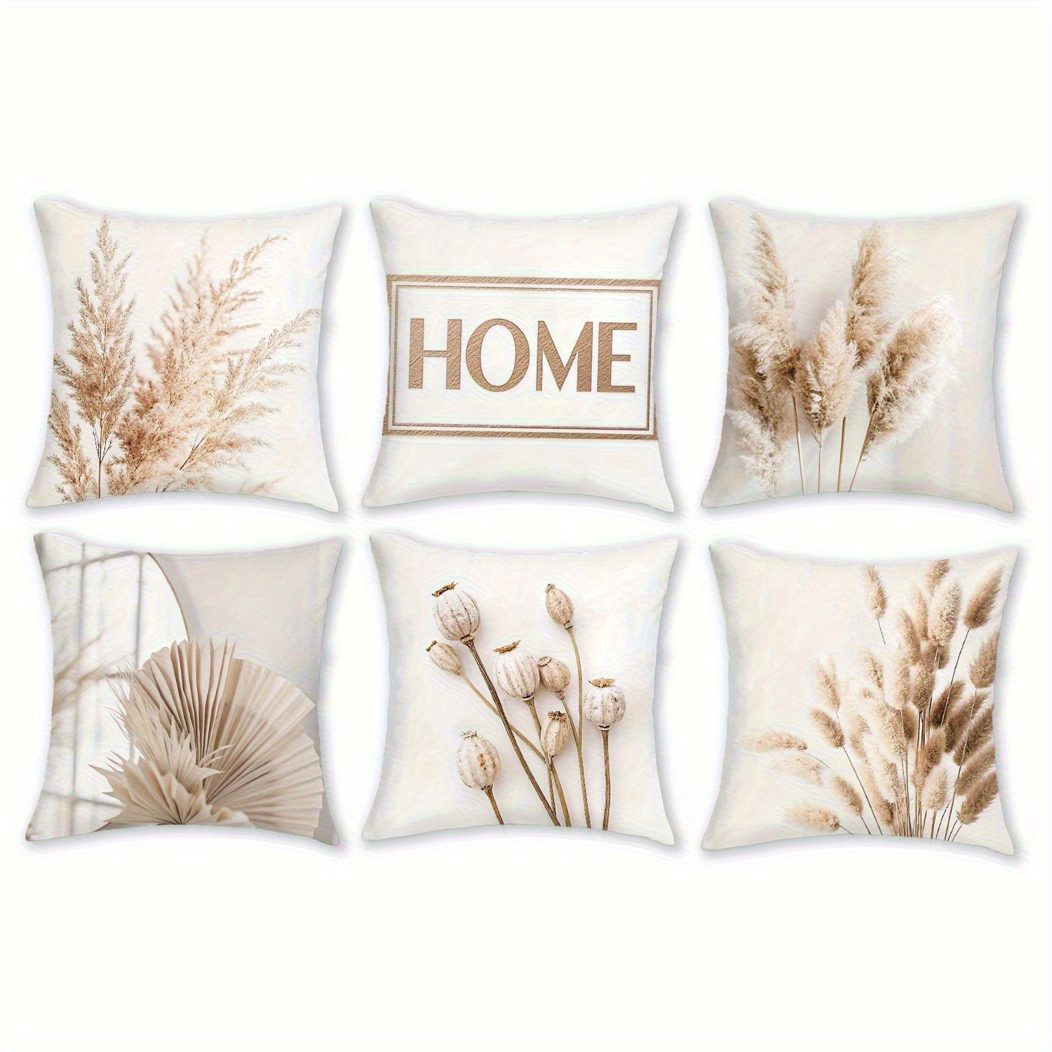 TEMU 6pcs Bohemian Style Botanical Print Pillowcase Set With Floral - Rustic Home Decor, Zipper Closure Cushion Covers, Soft And Comfortable,