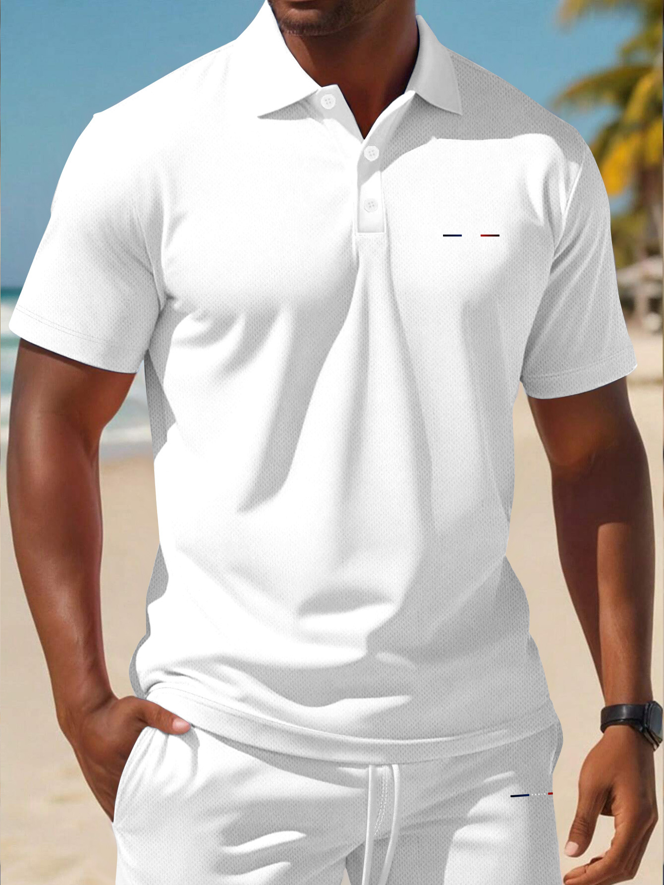 Men'S Summer Polo Shirt Sports Casual Outfit, Featuring a Short-Sleeve Collar Design And Pocketed Belt Shorts, Perfect for Outdoor Leisure And Beach Relaxation