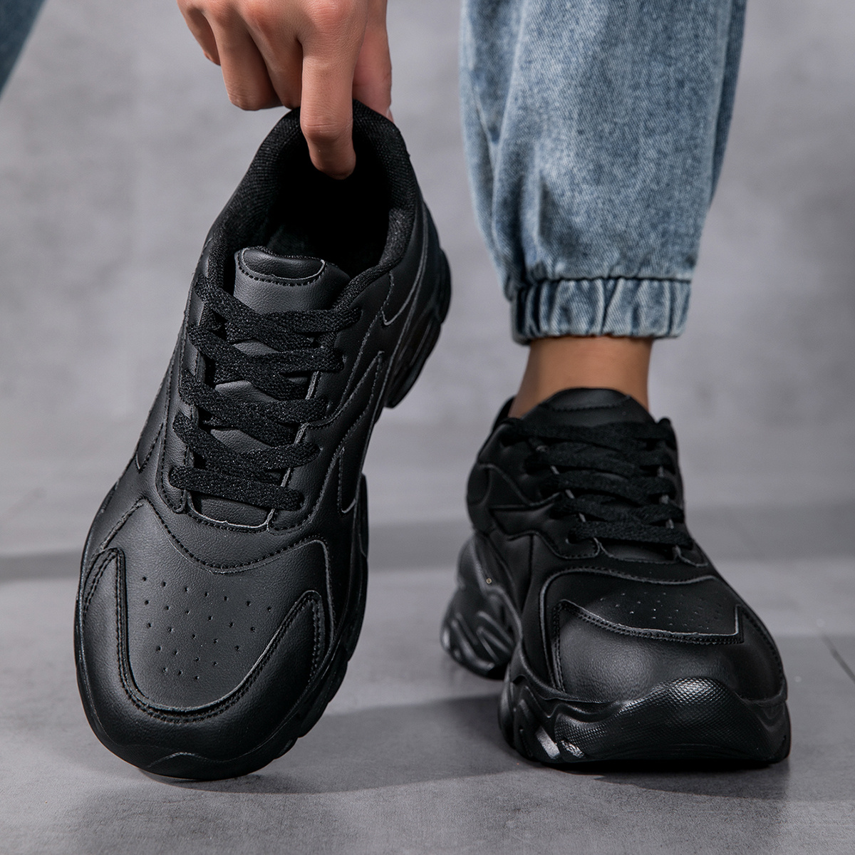 mens black chunky sneakers casual running shoes thick Temu Australia