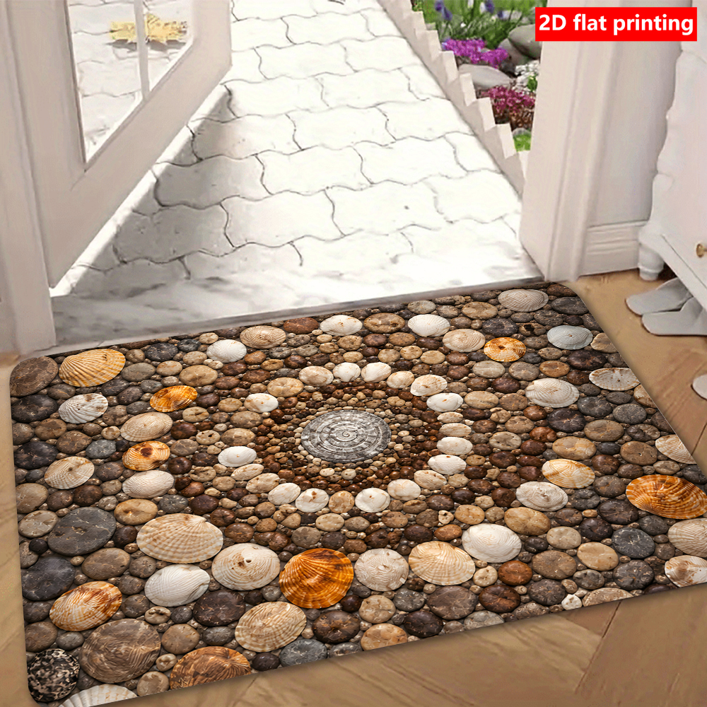 TEMU 1pc Vintage Shell Texture Suitable For / Use - Soft Rectangular Mat With Shell, Machine-washable Entryway Carpet Suitable For, Doorstep & Entry