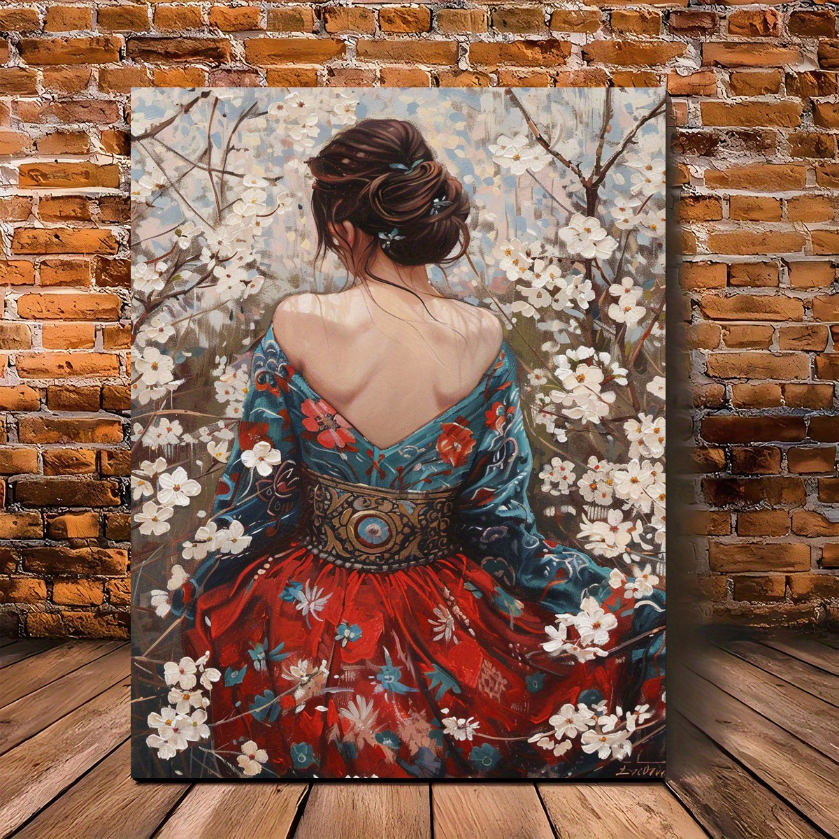 和風女性絵画 木製フレーム 和風 書道 作品 掛け軸 額 木製 フレーム