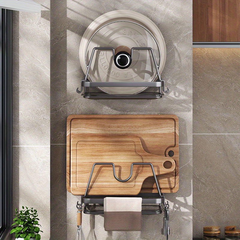 Multifunctional Pot Lid and Cutting Board Rack - No Nails or Drilling Required - Wall-Mounted Installation Without Wall Damage -   Storage Helper