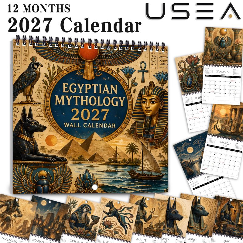TEMU 2027 Wall Calendar2027 Square Spiral Wall Calendar 8.3x8.3 Inch, 12-month Planner With Habit , Large Blocks, Us Holidays, Lunar Phases, Egyptian