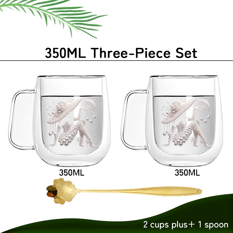 TEMU Ensemble de 3 pièces, 2 verres en borosilicate à double paroi et 1 cuillère dorée, transparents et brillants, adaptés pour , aux fruits, et les