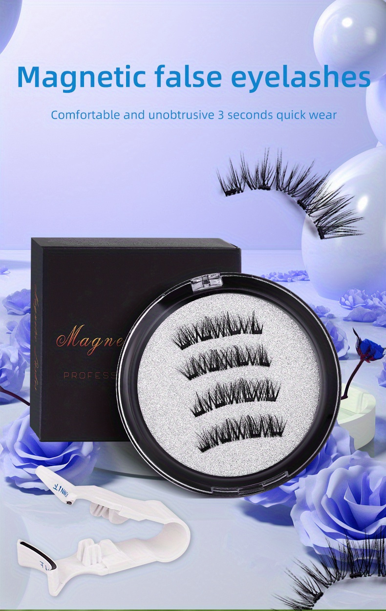 magnetic false eyelashes set of 4 magnetic false eyelashes reusable no required alcohol free plastic material professional eye makeup accessories details 0