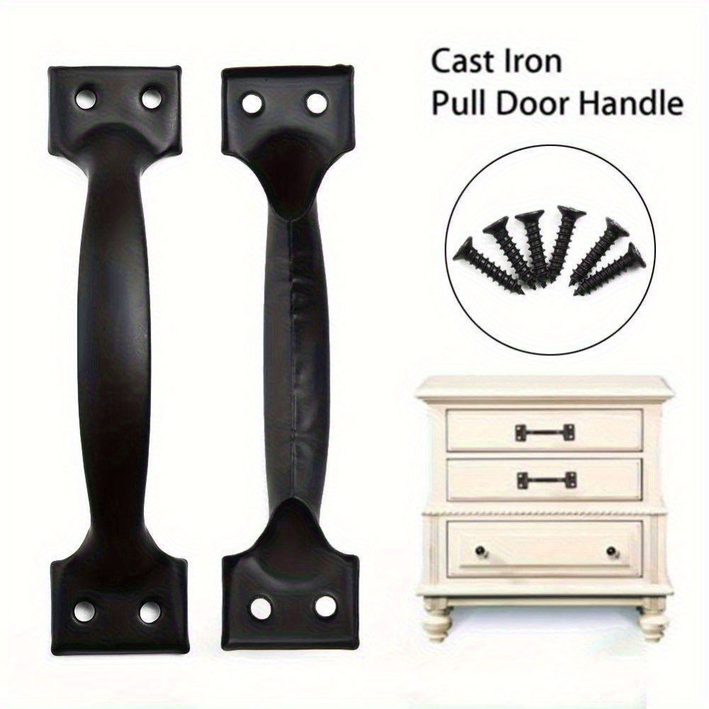 E-shop 1 Paar Schwarze Gusseisen-Türgriffe mit Montageschrauben – Ideal für Garagen-, Scheunen- und Hausdurchblicke | Robuste Metallkunst | Einfache
