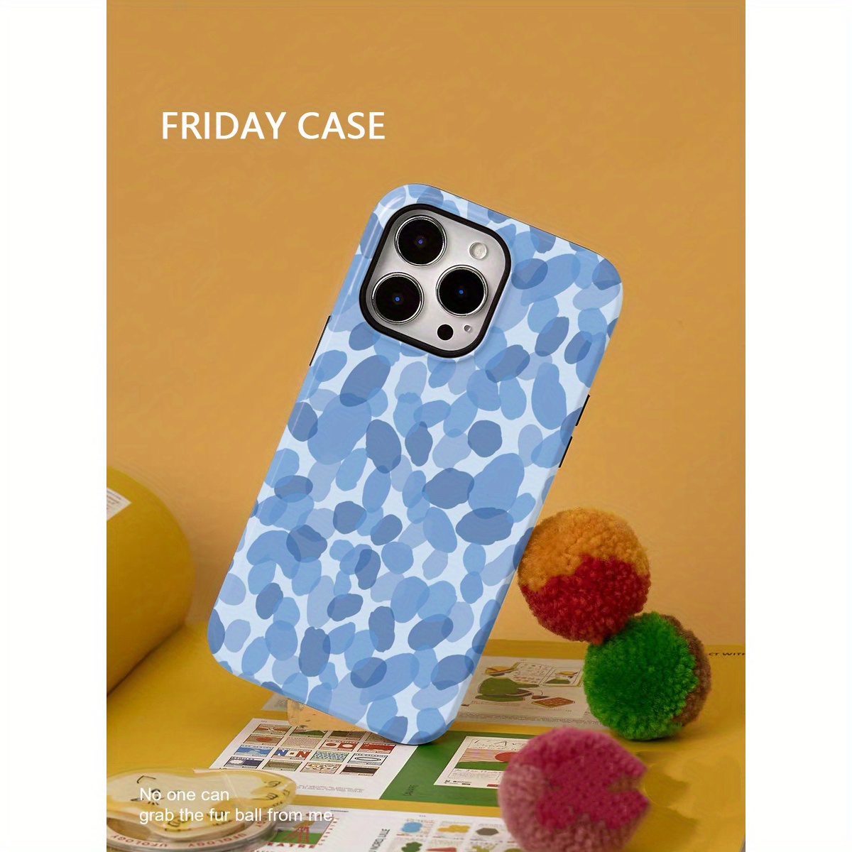 TEMU Minimalist Blue Phone Case For Iphone 16 Pro Max, 15 Plus, 13, 11, 12, Xs, 8 Plus, 7 Glossy 2-in-1 Design