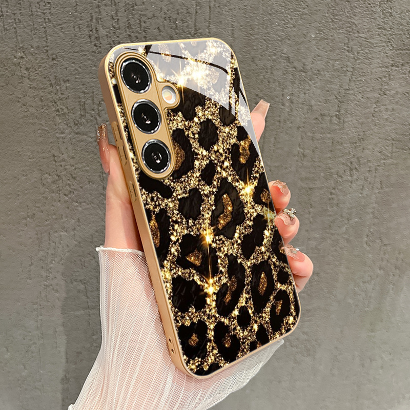 TEMU Phone Case: Sparkling Leopard Print Pattern Glass Phone Case For A53/a54/a55/a52/a35/a34/a33/a32/a25/a24/a23/a15/a14/a13/a05s/s20/s21 Fe/s22