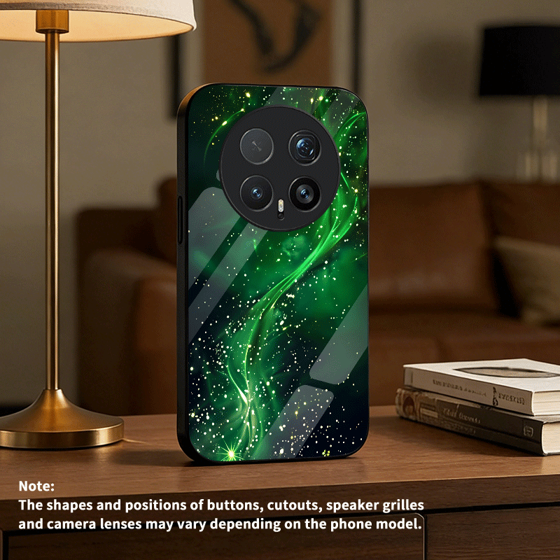 TEMU Phone Case: Green Light Flowing Shadow Pattern White Glass Phone Case, Light Luxury High-end Feel. Suitable
