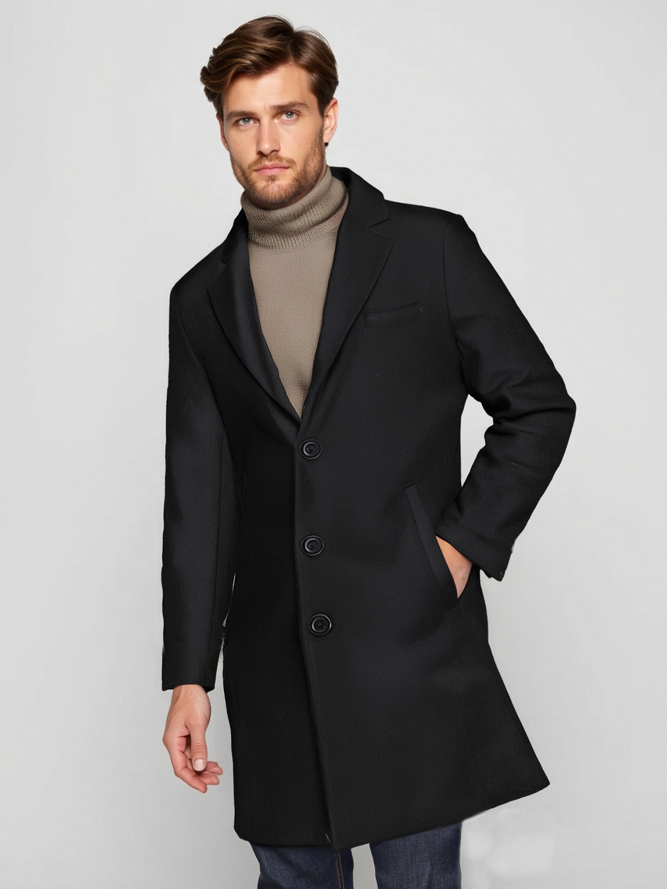 stilvoller schwarzer herren trenchcoat doppelreiher warmer Temu