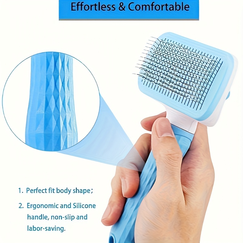 self cleaning dog hair brush with   button curved needle grooming comb suitable for loose hair gentle fur removal massager pet grooming for cats and dogs with shedding Product details 6