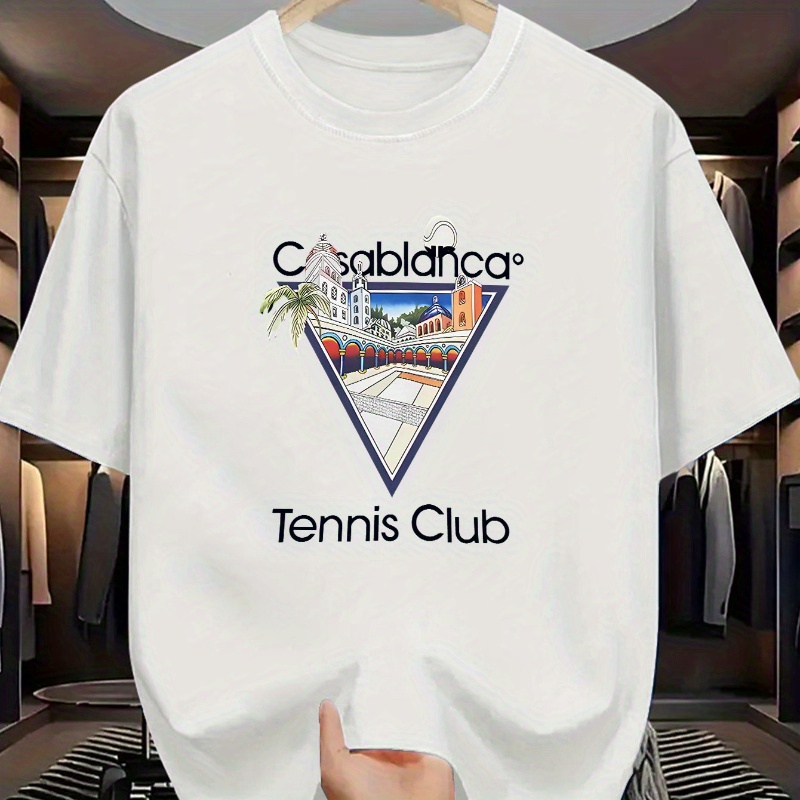 

T-shirt à manches courtes décontractée pour hommes avec de lettres du Tennis Club, offrant un confort, une respirabilité et une légère extensibilité au niveau du col rond .