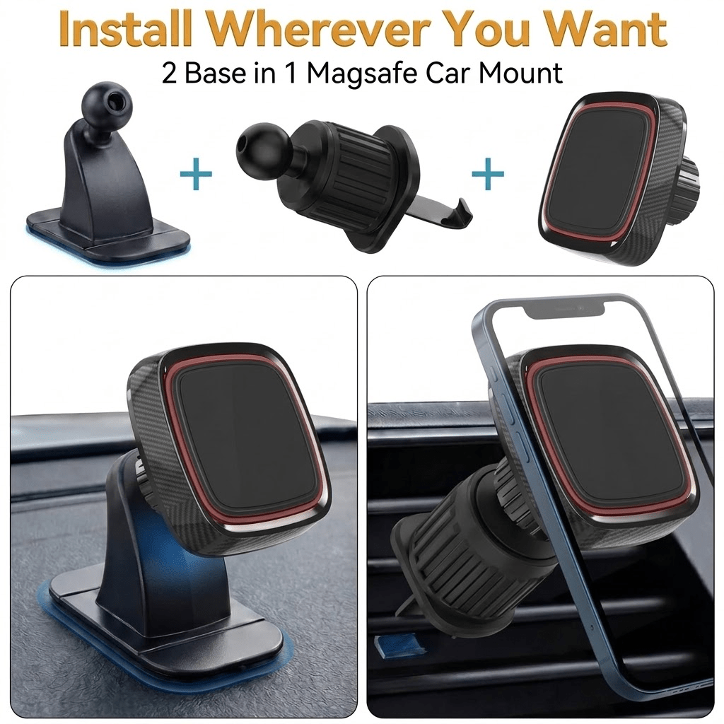 TEMU Support Voiture Magnétique 2-en-1, Compatible Magsafe [Aimant Puissant], Support Téléphone Magnétique, Adapté aux Voitures, Installable sur de