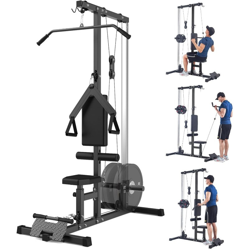 1pc Iron Cable Machine with Adjustable Pulleys, Leg Support, and Seat  Pad Home Gym LAT Pulldown and Rowing