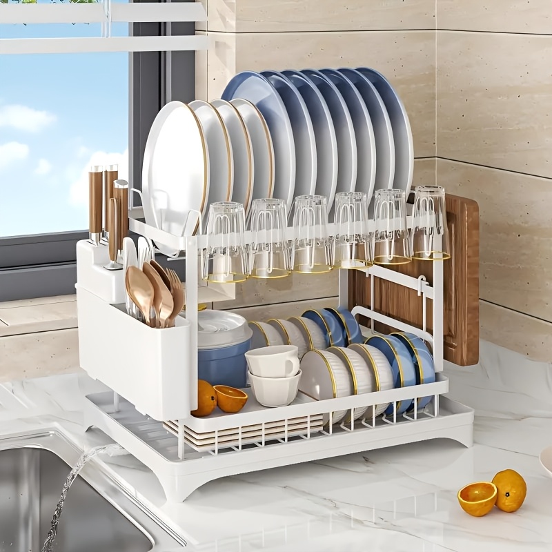TEMU Égouttoir à vaisselle - Égouttoir à vaisselle de comptoir de cuisine en acier inoxydable, grand égouttoir à vaisselle avec égouttoir à couverts,