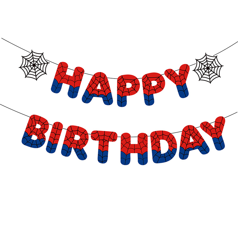 TEMU Guirlande de Bannière Anniversaire sur le Thème des Super- avec Décorations de Toile d'Araignée et Lettrage en Toile - Décoration de Fête de de