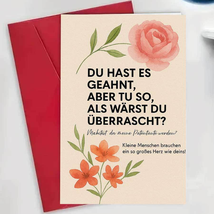TEMU 1pc German-language Godparent Proposal Card With English Translation - Floral Godmother/ Invitation, German Text & Phrasebook-like Message For