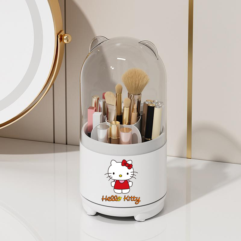   genuine 360 rotating makeup brush organizer with dustproof lid desktop pen holder and eyebrow eye shadow brush storage box Product details 0