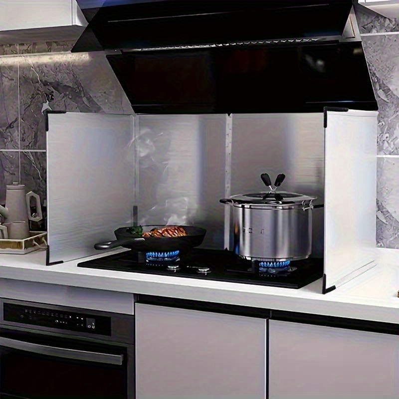 TEMU 1pc Stainless Steel Stove Splash Guard - Nonstick Oil Baffle Plate With Thermal Insulation, Splatter Shield & Covered Edges For Safe Cooking,