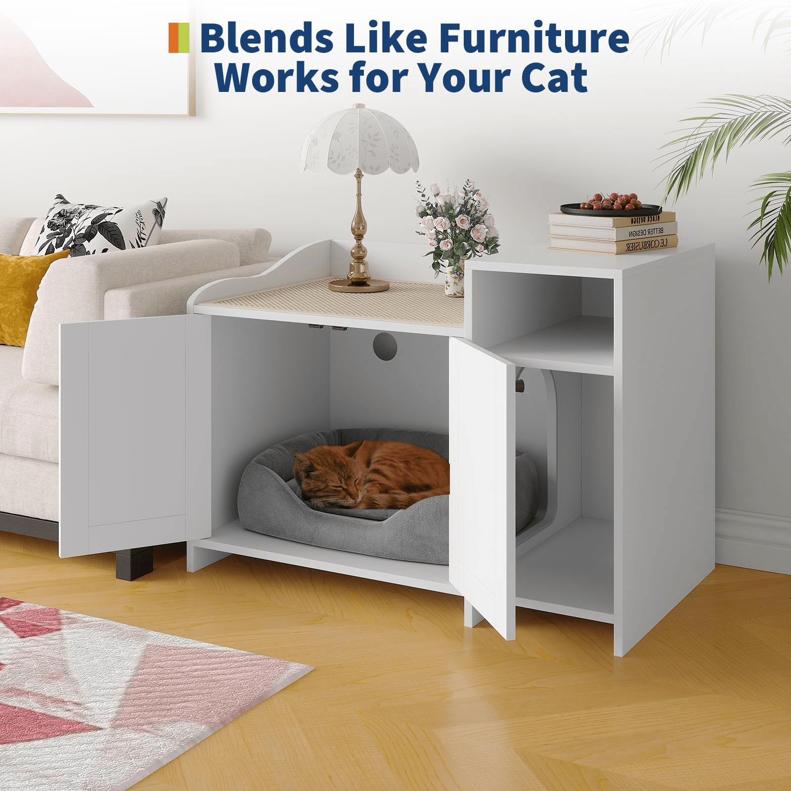 Wooden Cat Litter Box Enclosure with Barn Door
