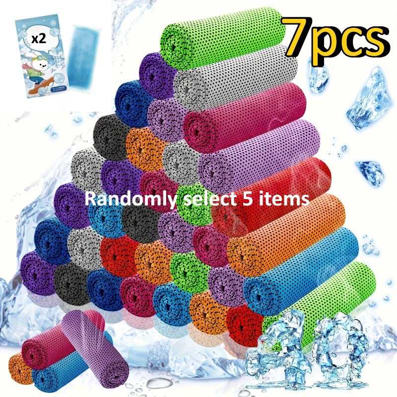 Image of 7pcs = 5 Random Breathable Cooling Sports Towels + 2 Bags Of Cold Packs. Suitable For Gyms, Travel, Yoga, And Outdoor Sports - Keeping And Refreshed Throughout