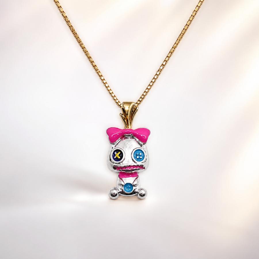 TEMU Collier avec pendentif poupée mignonne à nœud et œillet à bouton, idéal pour Noël, Halloween, la Saint-Valentin, les anniversaires, , les fêtes