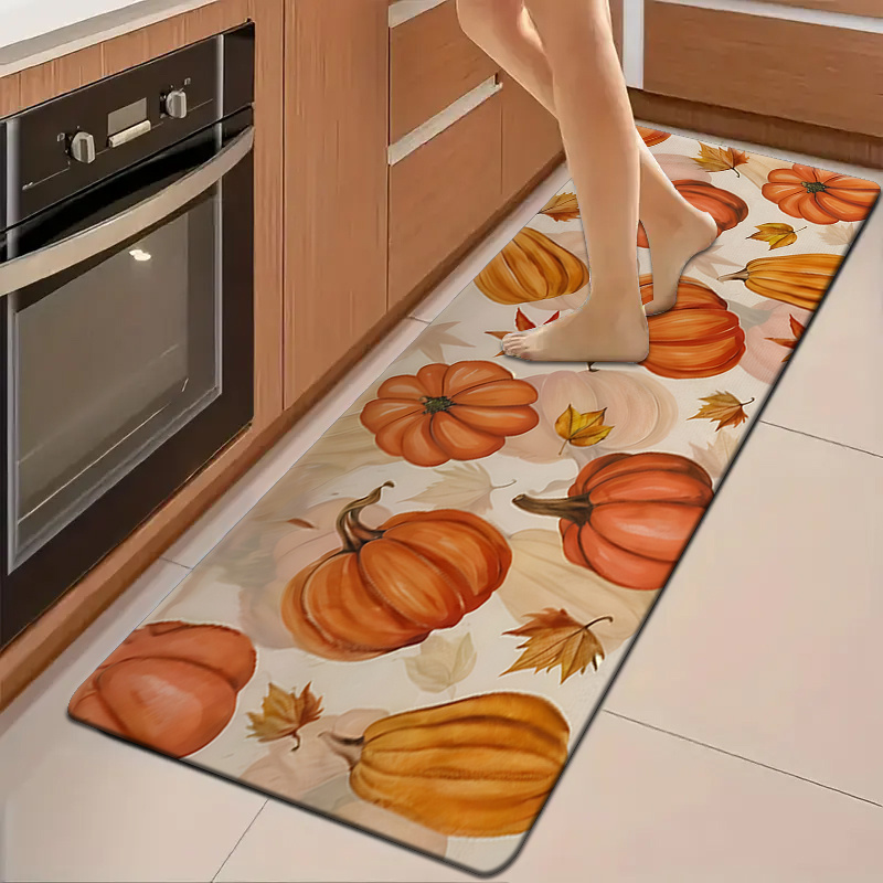 TEMU 1pc, Modern Elegant Entryway Doormat, Runner Rug, Pumpkin Illustration Printed Rug, Entrance Door-porch Mat, Hallway Rug, Bedroom, Kitchen,