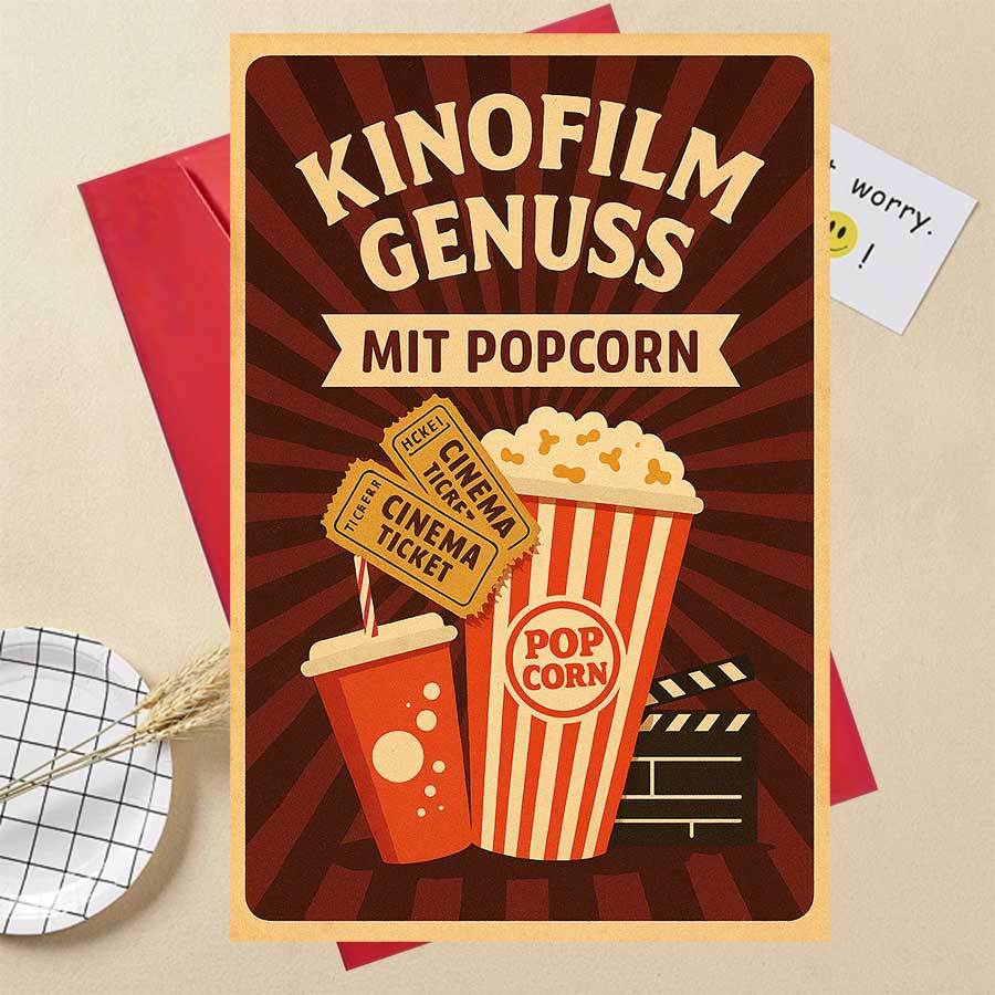 TEMU Ein Geschenkgutschein im Vintage-Stil für Popcorn und Soda, ideal für Filmfans, Filmtermine und für alle, die den Retro-Stil schätzen.