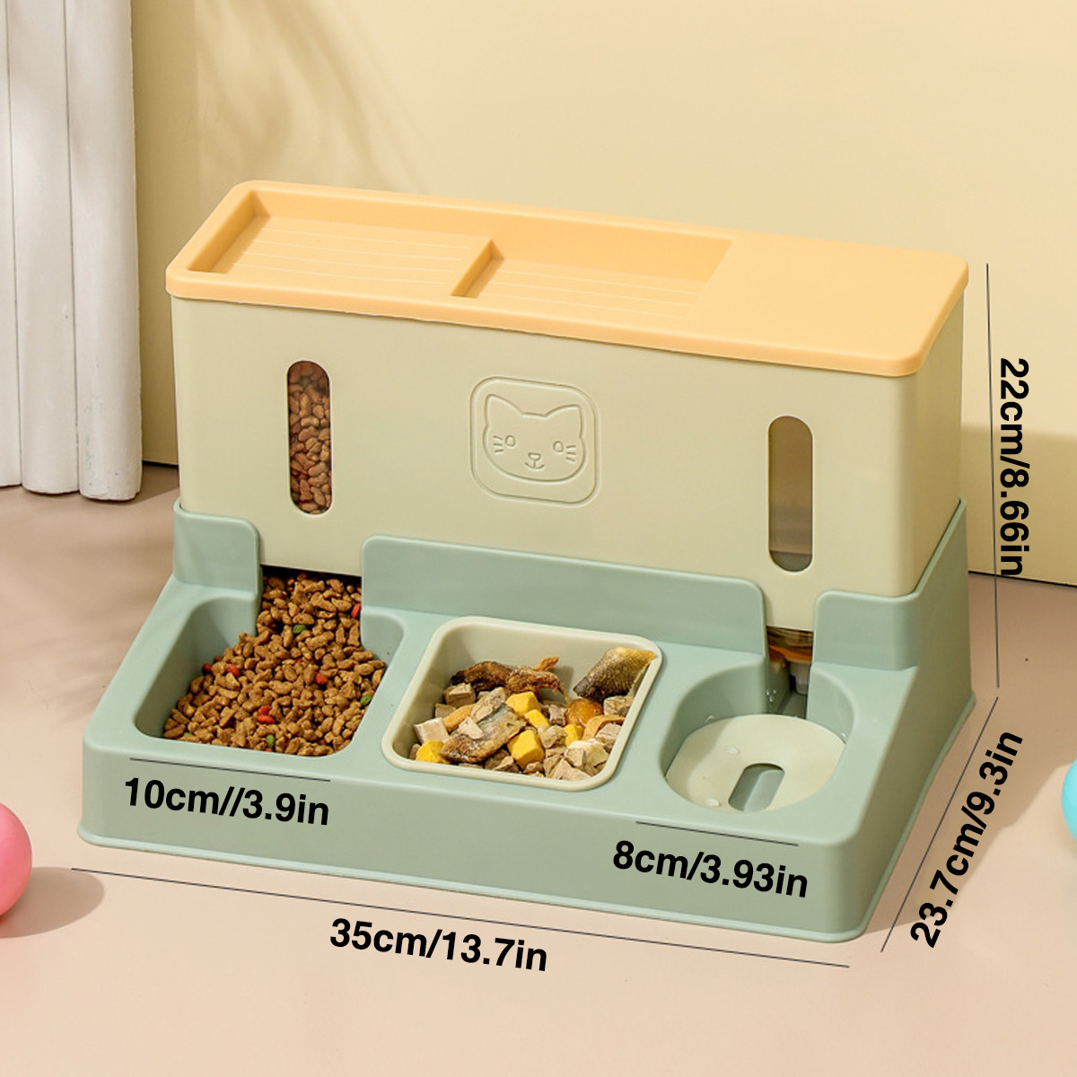 Automatic Cat Feeder Water Dispenser Set, 3 In 1 Tilted Automatic Pet Food And Water Feeder For Indoor Cats, Without Battery