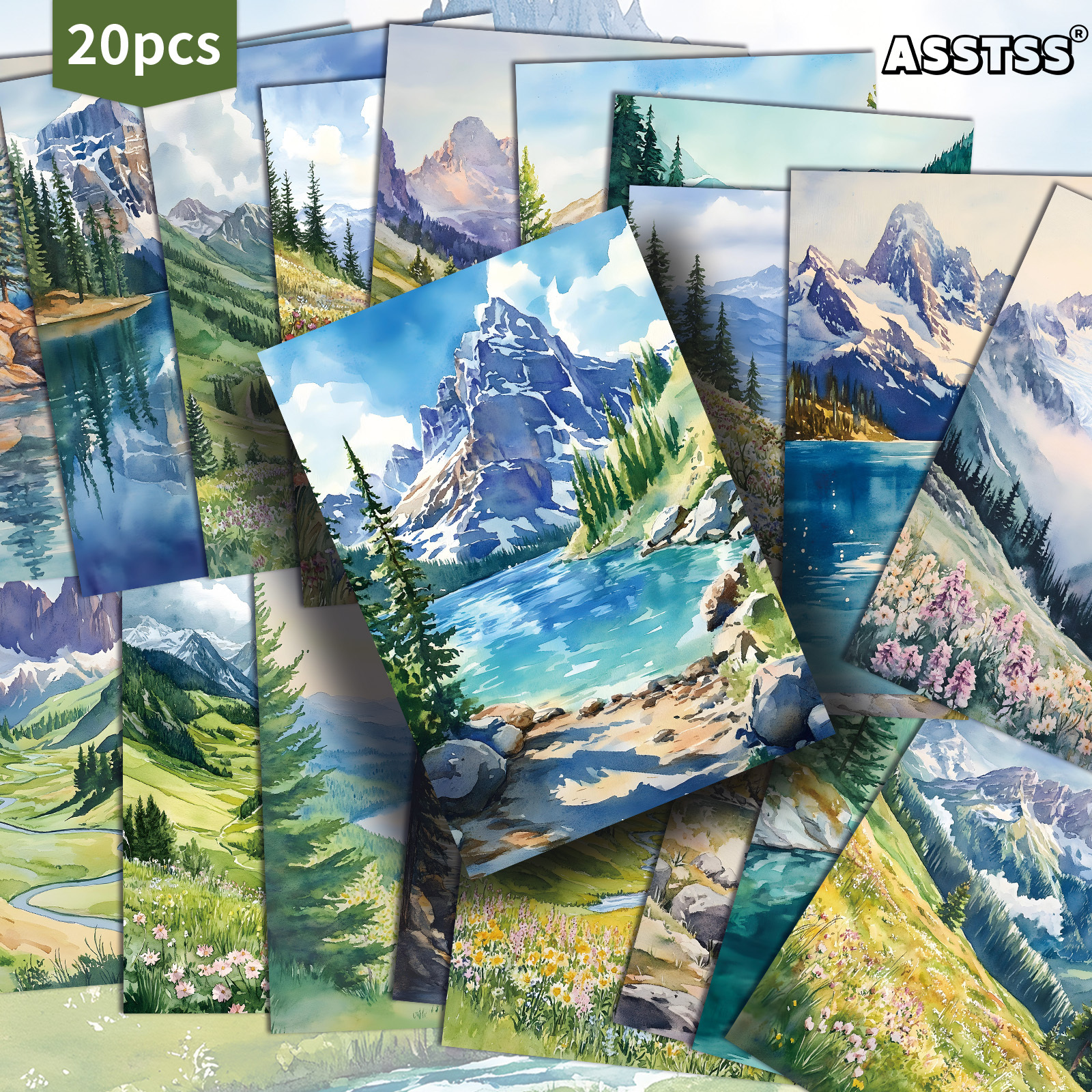 TEMU 20-pack Asstss Vintage Watercolor Mountains Postcards - 4x6 Inches Retro Junk Journal Supplies, Classic Pinup Illustrations Collectible