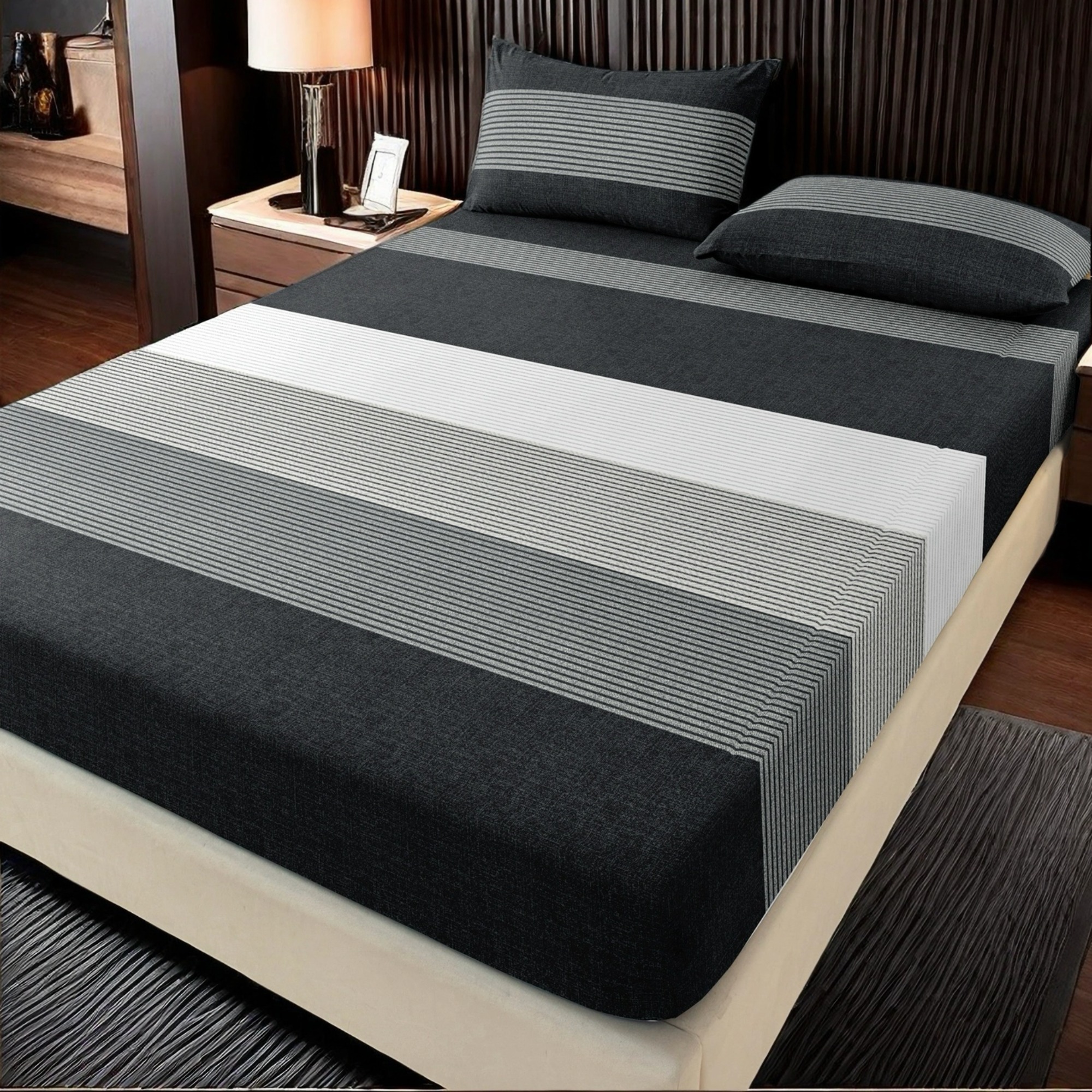 TEMU Ensemble de literie 3 pièces à rayures géométriques minimalistes, comprenant une taie d'oreiller ajustée et une housse de coussin, 3 pièces,