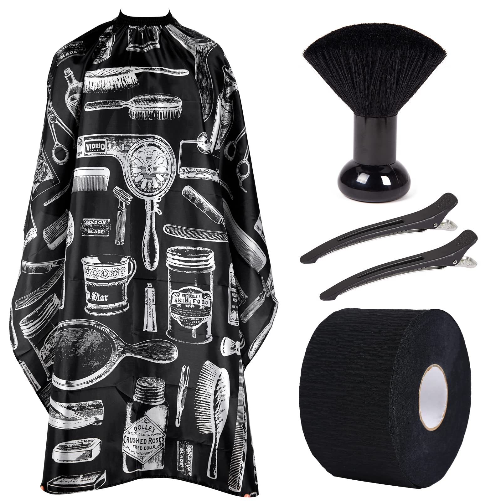 TEMU Set Of 5 Hair Cutting Barber Cape With Neck Strips, Neck Duster Brush And Hair Clips, For Men Hair Cape, Hair Stylist With Adjustable Neck Size Neck Strips Neck Duster Tools Set