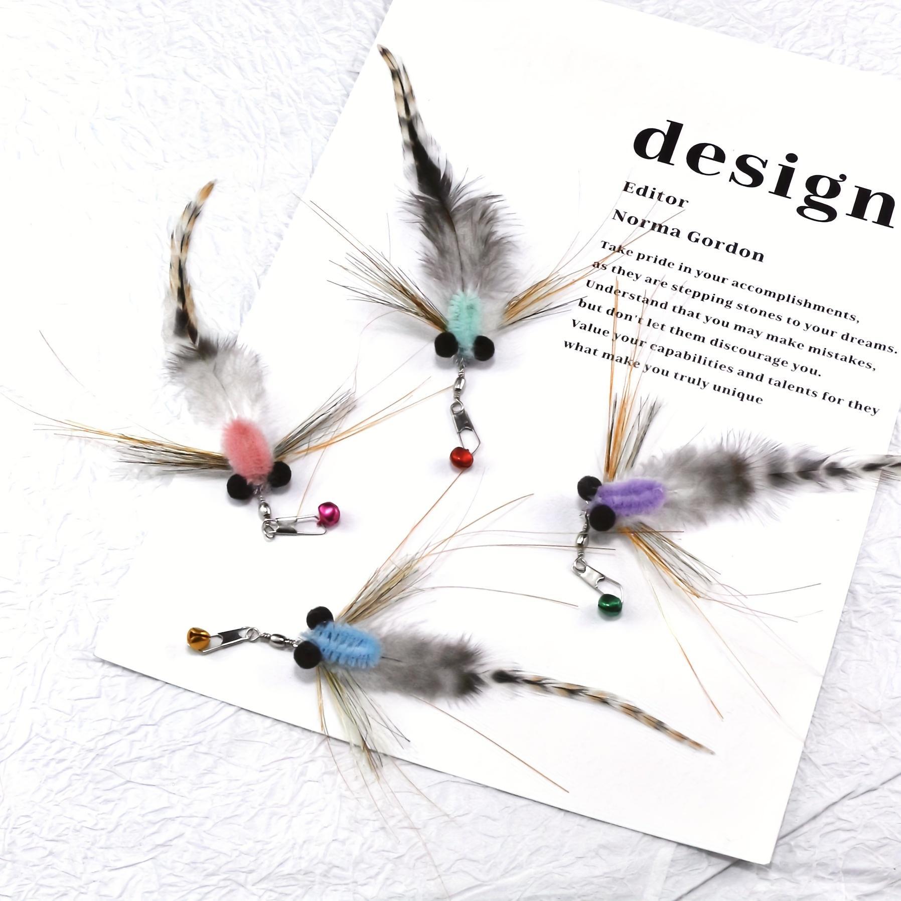 Random Color 1/2pcs SInteractive Cat Teaser Wand Refill - Realistic Floating Insect Replacement Head, Artificial Feather, Colorful Fishing Rod Design for Endless Fun, Perfect Gift for Cats on Christmas, Halloween, Thanksgiving, Valentine's Day & New
