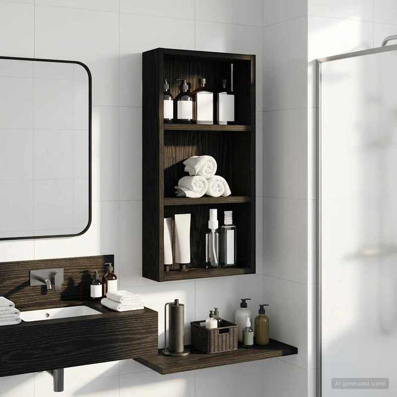 Badkamer Wandkast Met Plank Zwarte Eik 30 X 10 X 60.5cm, Perfect Voor Badkamers Die Extra Hebben En Is Ideaal Voor Moderne Huishoudens Waar Ruimtebesparing Belangrijk.