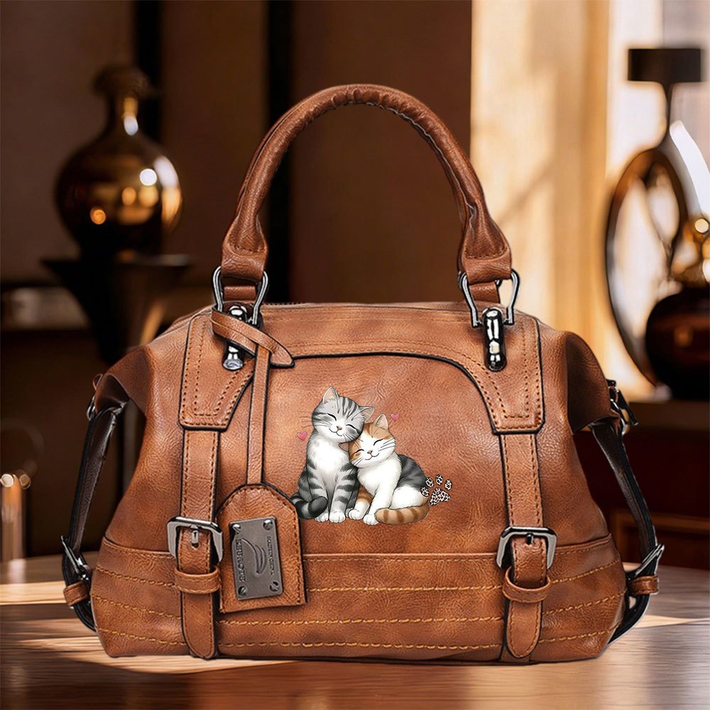 TEMU 1 Vintage Satchel Featuring A Cute Cat Design, A Women's Handbag With A Top Handle, And A Versatile Shoulder Bag Equipped With An Adjustable