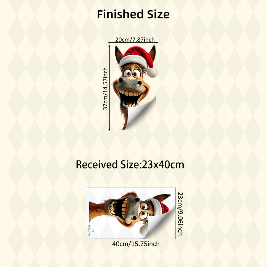 TEMU 1pc Funny Peeking Donkey With Santa Hat Static Cling Window Sticker, Glass Sticker, Double-sided Reusable Decal, Christmas Decor For Home, Bar,