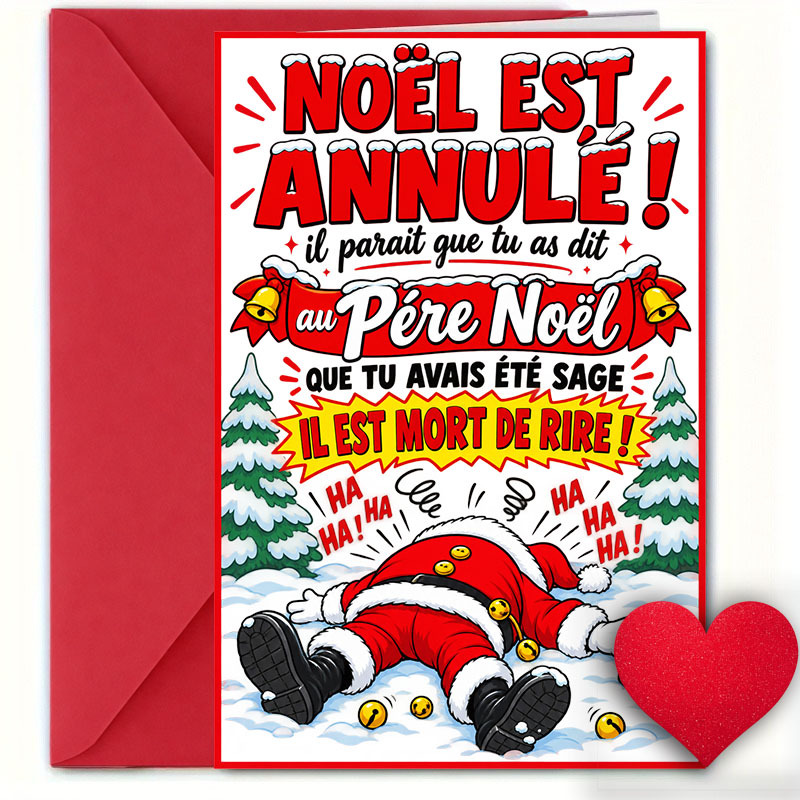TEMU Carte de Noël sarcastique et amusante en français - "Noël Est Annulé! Que Tu As Dit Au Père Noël Que Tu Avais" - Carte de vœux de Noël, Carte de